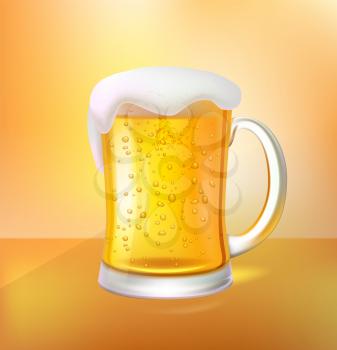 Cool craft beer with foam in big glass mug. Low alcohol drink made of organic hop and barley. Alcoholic beverage realistic 3D vector illustration.