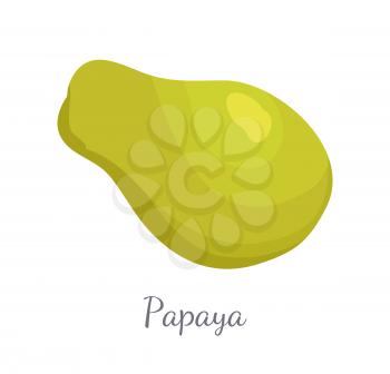 Papaya exotic fruit vector isolated. Papaw or pawpaw Carica plant. Tropical food, similar in appearance tor pear, dieting vegetarian grocery icon