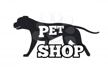 Pet Shop Logotype Design Canine Animal Silhouette advertisement poster vector illustration isolated on white background, noble purebred puppy