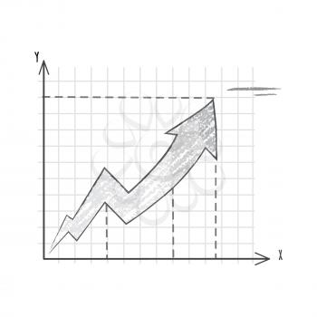 Sketch of growing graphic represented on coordinate system, showing development of something in visual form vector illustration isolated on white