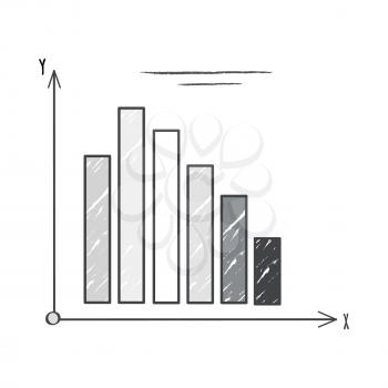 Black and white graphic representing coordinate system with columns which means visualized information on vector illustration isolated on white