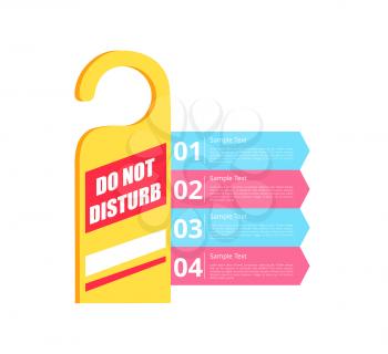 Do not disturb hotel sign of yellow color and white titles, numbers and information represented on vector illustration isolated on white
