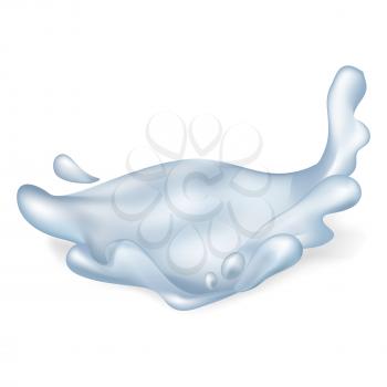 Realistic 3D clear water splash with small shiny drops that fly apart isolated vector illustration on white background.