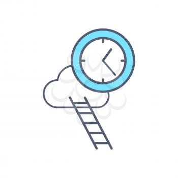 Infographic elements, set of ladder and cloud, clock with blue frame in foreground vector illustration isolated on white background
