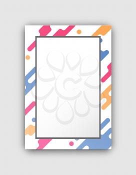 Photo frame with paint splashes border and abstract geometric figures vector illustration isolated on white background. Empty creative pattern