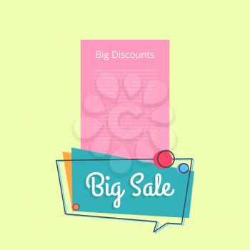 Big sale discounts promotional banner with place for text, inscription in speech bubble vector illustration isolated on yellow with place for text