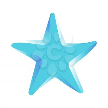 Blue starfish vector illustration isolated on white background. Star marine creature in flat design cartoon style, shellfish character