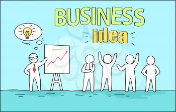 Business idea image representing leader giving a plan and solution of problem at seminar and businessmen reaction to it vector illustration