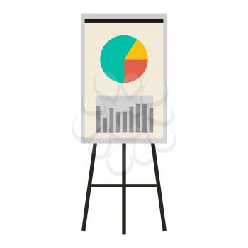 Office presentation board with charts and diagram and startup concept isolated on white vector illustration in flat design.