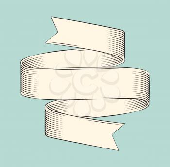 Ribbon banner icon monochrome sketch outline. Empty place colorless stripe decorative element closeup. Curly band drawn with pencil isolated vector