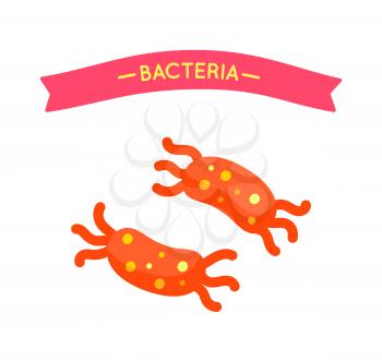 Bacteria salmonella poster with ribbon and virus closeup. Icon of harmful microorganism molecular cell causing sickness in human organisms vector