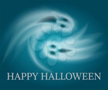 Happy Halloween swirling sad and angry apparitions poster with text vector. Horror and spooky creatures living at night. Horror poltergeist character