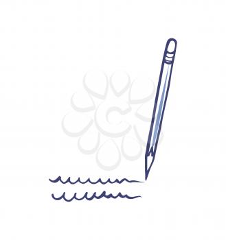 Pen or pencil writing tool isolated icon vector. Line art monochrome sketch outline of office supply and equipment, device leaving traces on paper