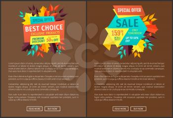 Special offer and best choice discounts and sellout in autumn season. Posters set, with reductions premium quality products and business deal vector