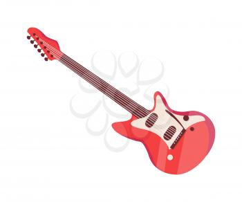 Electronic guitar musical instrument isolated icon vector. Object with strings to play at concerts and festival. Music item of guitarists of rock bands