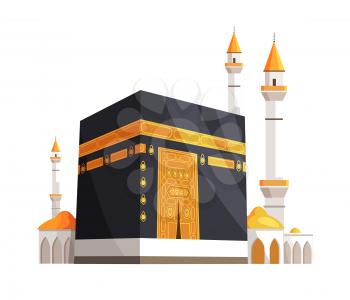 Mosque on Eid Al Adha closeup of holly place building golden ornaments and high element, islamic culture traditions isolated on vector illustration