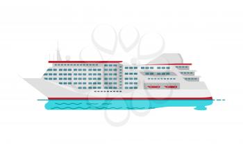 Spacious luxury cruise liner big red steamer on water surface isolated on white background. Seagoing ships vector illustrations in flat style
