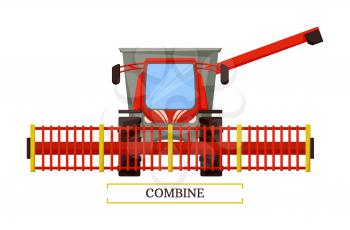 Combine agricultural machine vector isolated icon. Automobile for farming purposes vehicle for seasonal harvesting. Agriculture farm auto machine