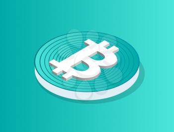 Blockchain icon isolated isometric 3d vector. Coin of cryptocurrency with lines and logotype of current. Financial element digital, virtual money