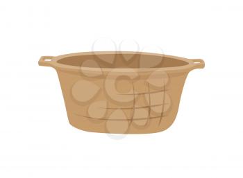 Wicker basket container isolated icon vector. Pannier for fruits and vegetables, rustic item for carrying something inside. Object with handle closeup