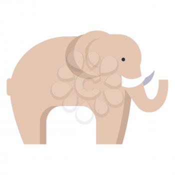 Elephant in beige color isolated on white. Side view of big animal living in hot countries vector illustration in flat design