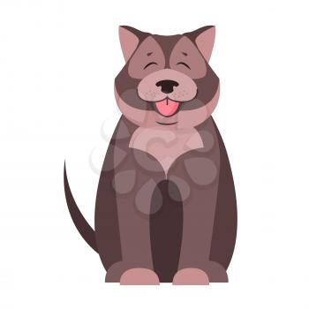 Happy cute dog sitting with smiling muzzle and hanging out tongue isolated flat vector. Lovely purebred pet illustration for animal friends and companions concepts, shop ad