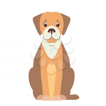 Happy cute hunting dog sitting with smiling muzzle flat vector isolated on white background. Lovely purebred pet illustration for animal friends and companions concepts, pet shop ad