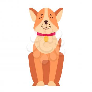 Happy dog dachshund sitting with smiling muzzle flat vector isolated on white background. Lovely purebred cartoon pet illustration for animal friends and companions concepts, pet shop ad