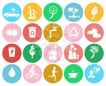 Ecological colorful labels collection isolated on white. Vector set of badges providing healthy lifestyle and clean environment