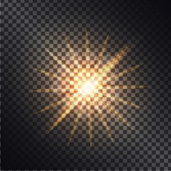 Vector illustration of luminous effects graphic design. Defocused lightning sun with bright rays on black transparent background.