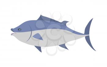 Tuna cartoon character. Tuna flat vector isolated on white background. Aquatic fauna. Tuna icon. Fish illustration for zoo ad, nature concept, seafood, seafood menus, children book illustrating