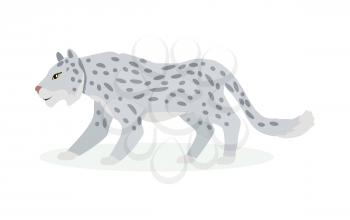 Snow leopard cartoon character. Cute snow leopard flat vector isolated on white background. Asia fauna. Snow leopard icon. Animal illustration for zoo ad, nature concept, children book illustrating