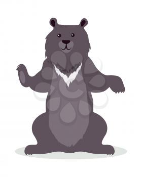 Asian black bear cartoon character. Cute black bear flat vector isolated on white. Asian fauna species. Bear icon. Wild animal illustration for zoo ad, nature concept, children book illustrating