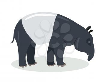 Malayan tapir cartoon character. Cute malayan tapir flat vector isolated on white. Asian fauna species. Tapir icon. Wild animal illustration for zoo ad, nature concept, children book illustrating