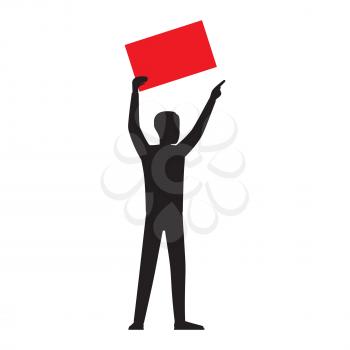 Man silhouette holding bright blank board template with empty paper sheet vector illustration isolated on white background. Human showing red placard illustration for public protests concepts