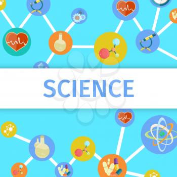Science trendy inventions in Chemistry and Physics colorful vector poster. Useful thing created by experiments, scientific equipment and attributes