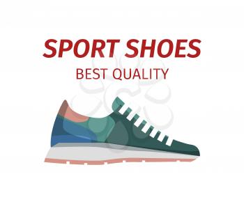 Sport shoes best quality sneakers logo icon isolated on white background. Sportive boots in flat design vector illustration. Premium sport footwear advertising logo outline shopping athletic trainers