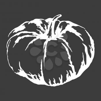 Big ripe sweet pumpkin isolated white outline sketch on black background. Delicious healthy edible Halloween symbol vector illustration.