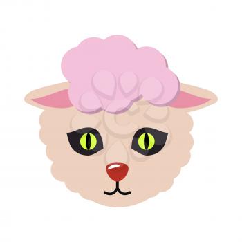 Sheep animal carnival mask vector illustration in flat style. Cute wooly lamb face. Funny childish masquerade mask isolated on white. New Year masque for festivals, holiday dress code for kids