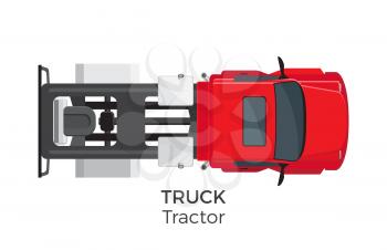 Tractor truck top view icon. Semitrailer truck without trailer on hitch flat vector isolated on white background. Commercial vehicle illustration for urban transport concepts and infographics