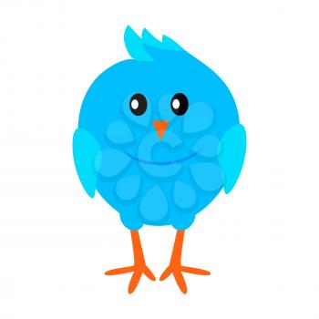 Little funny blue bird flat style vector icon isolated on white background. Fairy or rare animal. Cute small colorful bird cartoon illustration for applications, logos or web design