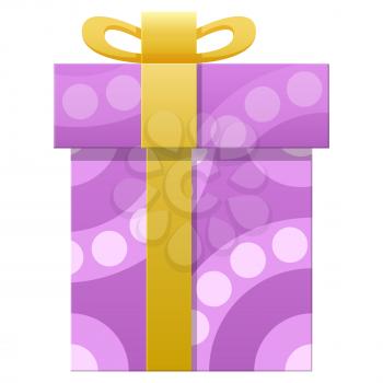 Happy Easter gift box isolated on white. Big package wrapped in colorful purple paper with violet ornamental dots and decorated with bow. Vector illustration of holiday present in cartoon style