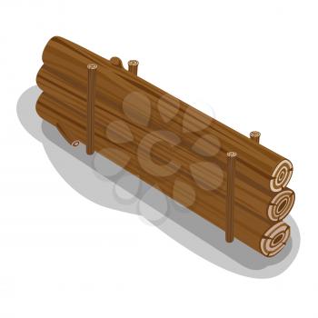 Billets in row prepared to make fire. Neatly stacked firewood with shadow on white background. Elements to make fire. Isolated vector illustration of logs laying on pallets in cartoon flat design