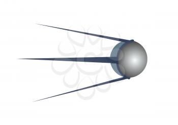 Sputnik one first of earth satellites gray icon cartoon style. Sputnik icon in monochrome style isolated on white background. Symbol planet Earth space stock vector illustration flat design.
