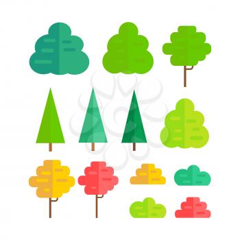Set of isolated trees design flat. Tree forest, leaf tree isolated, tree branch nature green, plant eco branch tree, organic natural wood illustration