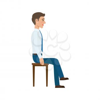 Man sitting on the chair in suit side view. Man at endless work seven days a week. Working moments at the office. Vector illustration of sitting person on chair isolated on white background