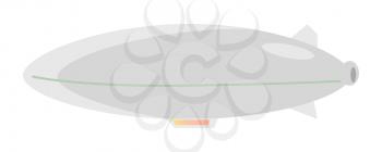 Airship grey balloon aerostat isolated icon white. Vector illustration of light element that can navigate through the air under its own power. Huge flying mean of transportation in oval shape