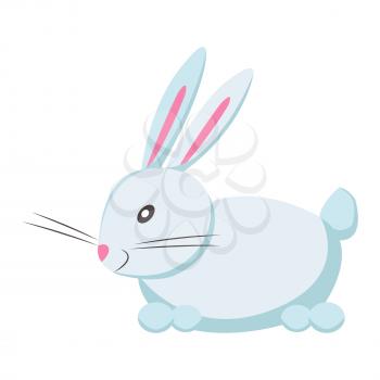 Cute funny white eared rabbit or hare vector flat cartoon sticker isolated on white. Domestic animal or pet illustration for game counters, price tags