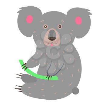 Funny cute koala bear flat vector cartoon sticker outlined with dotted line isolated on white background. Wild australian animal illustration for game counters, price tags