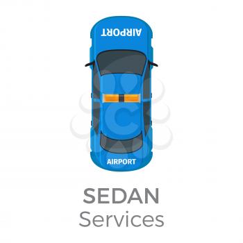 Airport service sedan top view icon. Technical support vehicle with flashlights on roof flat vector isolated on white. Emergency car illustration for urban transport concepts and infographics design